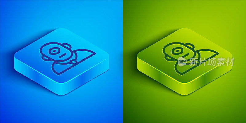Isometric line Cyclops icon isolated on blue and green background. Square button. Vector